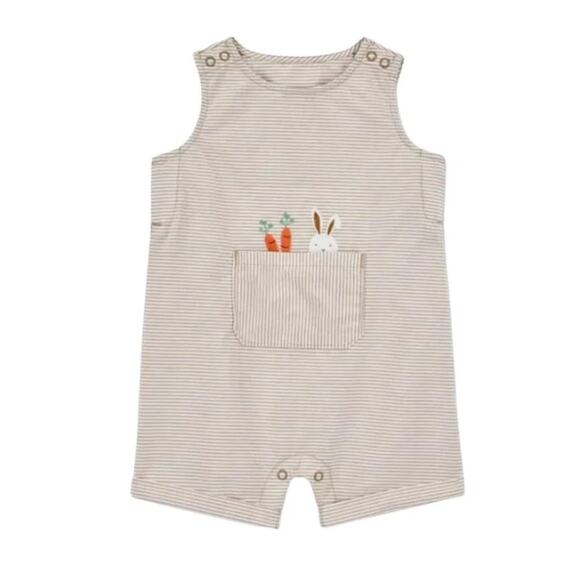 Carter’s Baby Striped Bunny Romper tan white vertical stripe - Picture 1 of 7